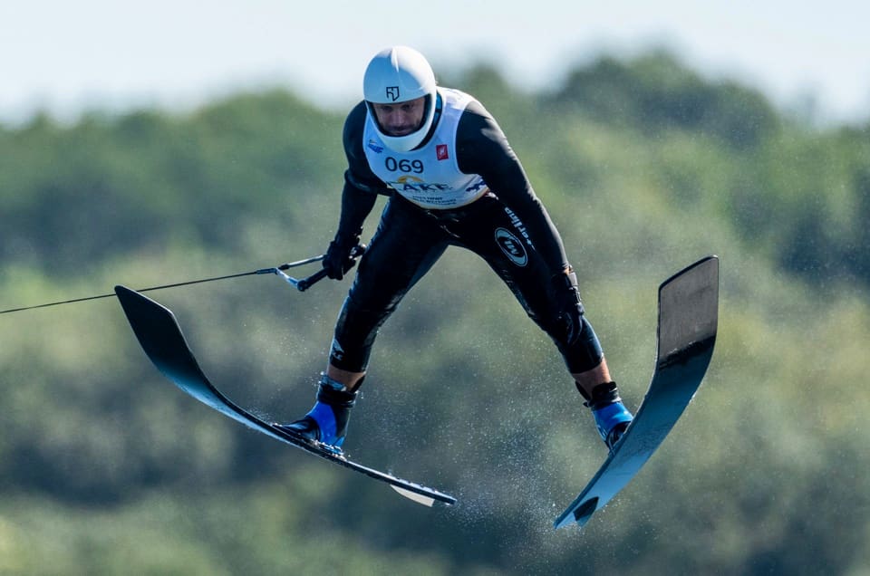 Jumper in full flight over the Shalom Park jump ramp